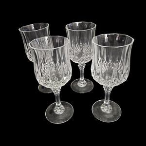 Vintage Cut Crystal Wine Glasses Set of 4 Diamond Pattern Stemware